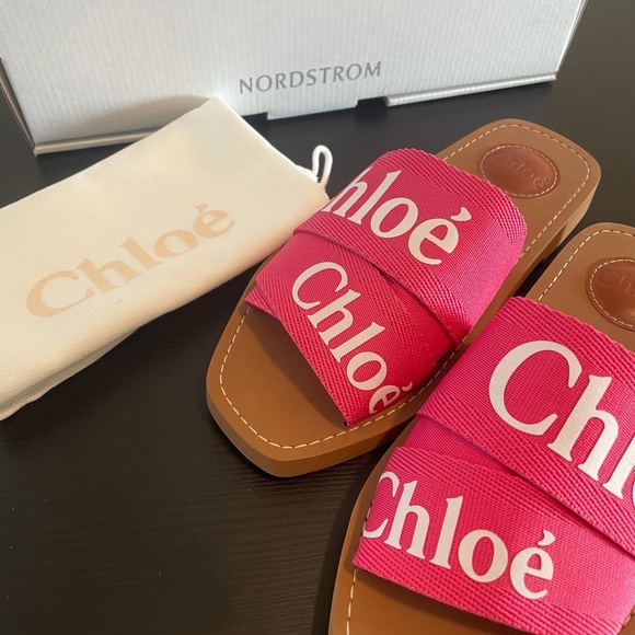 Chloé Woody Flat Logo Ribbon Slide Sandal - Picture 2 of 6